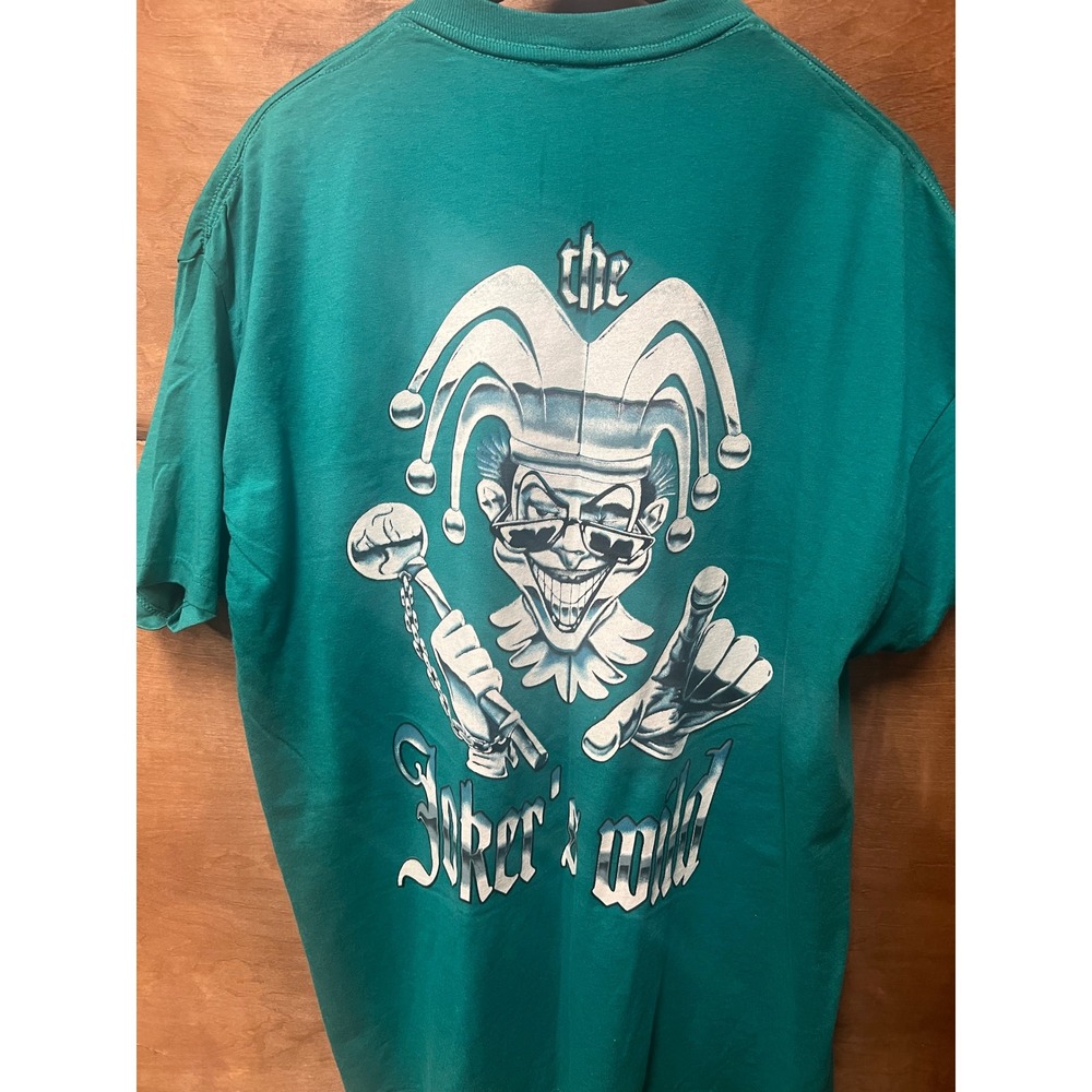 Vintage Jerzees The Jokers Wild Graphic T-Shirt Mens XL Teal Green Jester 90sUSA